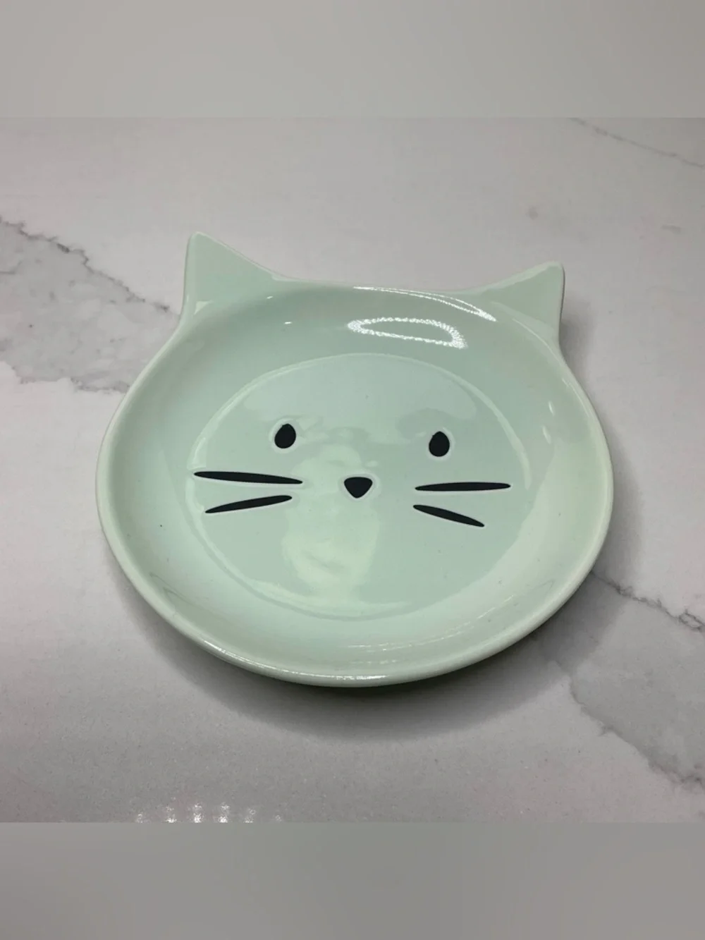 Signature Ceramic Bowl Cat Face Shaped Trinket Dish Mint New
